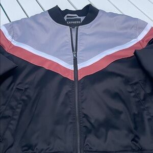 Express Men's Black, Gray, and orange Bomber Jacket